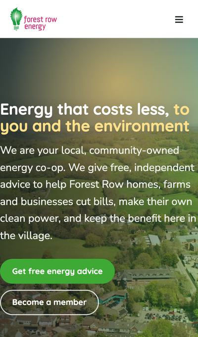 The Forest Row Energy website on a phone