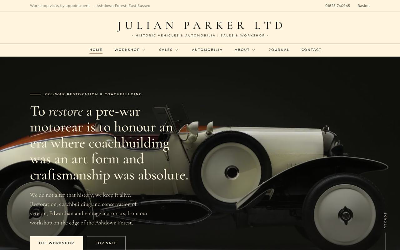 The Julian Parker Ltd website on a desktop screen